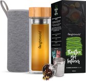 WeightWorld dubbelwandige theefles met filter - 500 ml - Thee fles met RVS tea infuser en warmhoud hoes