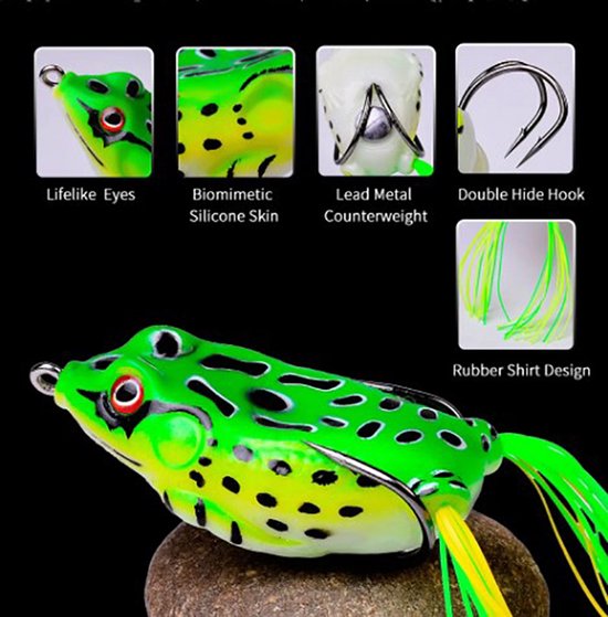 Kunstaas kikker - Roofvissen - 13g - Groen mix - Softbait - 5 Stuks in Box — afbeelding 5