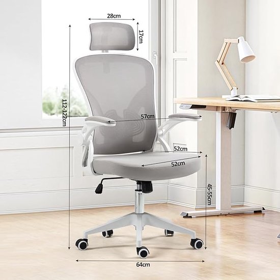 Ergonomische bureaustoel - bureaustoel met hoge rugleuning, verstelbare lendensteun,‎60 x 60 x 126 cm