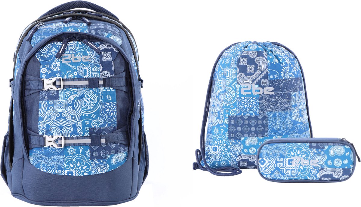 2be Schoolrugzak met ergonomische rug - 15 inch laptopvak - Gymtas & Pennenzak - Koningsblauw - Koningsblauw