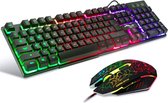 Toetsenbord en muisset, LED-achtergrondverlichting QWERTY US Layout, Rainbow Colours verlicht USB Waterdicht toetsenbord en muis met 2400 DPI voor Pro PC Gamer