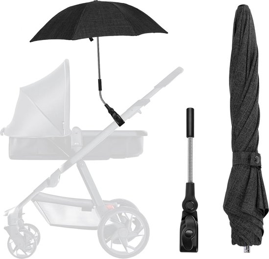 Universele parasol voor kinderwagen, uv-bescherming, UPF50+, zonwering, paraplu voor kinderwagen en buggy, 71 cm diameter, universele houder voor ronde en ovale buizen