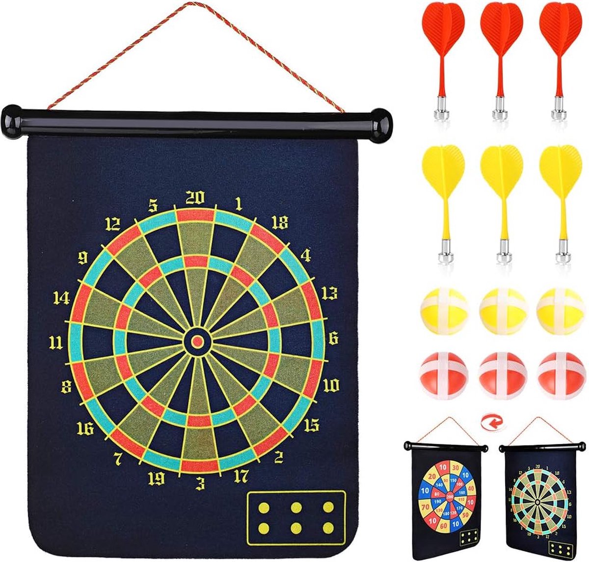 Dartbord met klittenband voor binnen en buiten - magnetisch - met 6 ballen en 6 pijlen - sport vrije tijd.