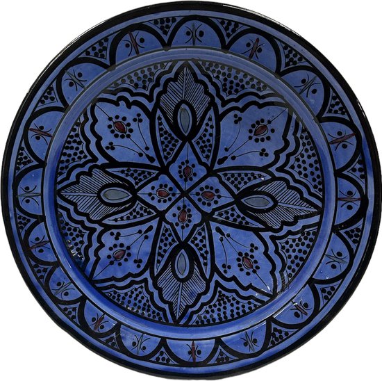 Marokkaans aardewerk schaal donkerblauw 35 cm - Handmade