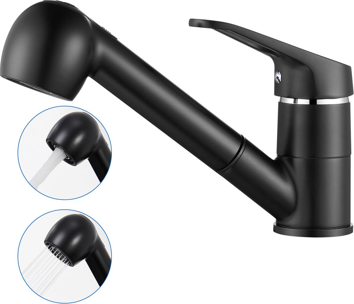 Auralum max keukenkraan met uittrekbare uitloop - Keukenmengkraan - Handdouche - Uittrekbaar - Flexibele Slang - keuken kraan zwart