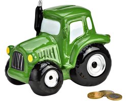 foto van G. Wurm Spaarpot voor kind/volwassenen - thema Tractor - keramiek - groen - 17 x 14 x 11 cm