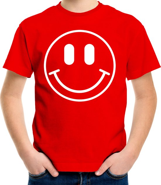 Bellatio Decorations Verkleed shirt jongens - smiley - rood - carnaval - feestkleding voor kinderen 122/128