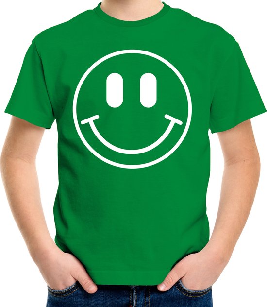 Bellatio Decorations Verkleed shirt jongens - smiley - groen - carnaval - feestkleding voor kinderen 158/164