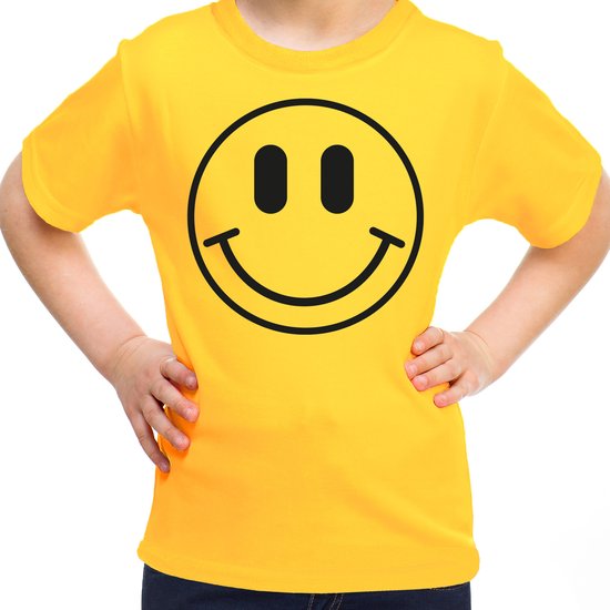 Bellatio Decorations Verkleed shirt meisjes - smiley - geel - carnaval - feestkleding voor kinderen 110/116