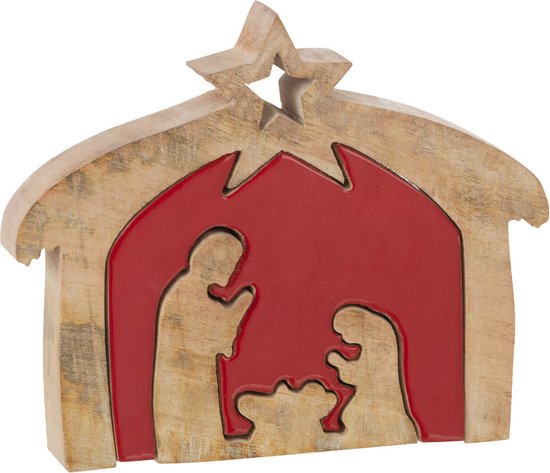 J-Line kerstdecoratie - hout - rood - small