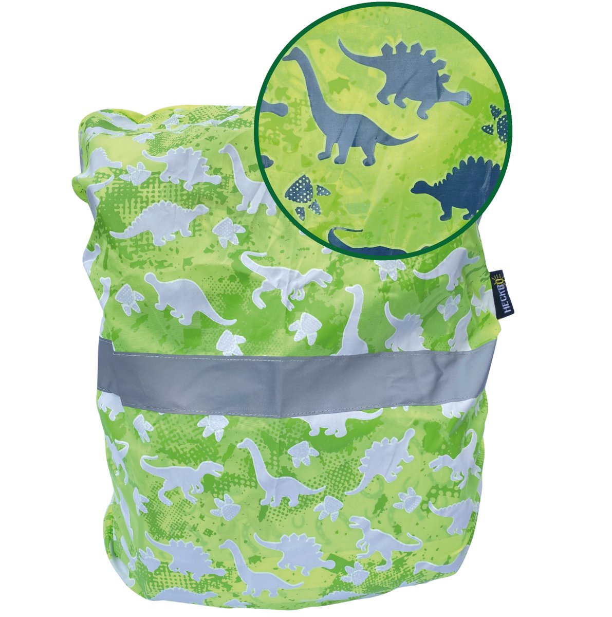 Schooltas Regenhoes - Reflecterend - Dinosaurus - Groen - Incl. Opbergtasje