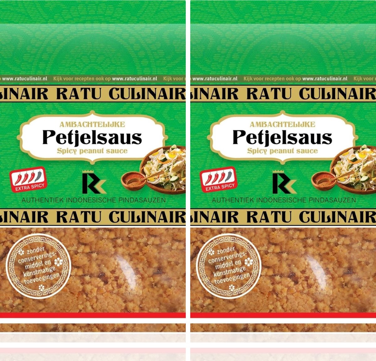 Ratu Culinair | 2 x 400gr Petjelsaus | Ambachtelijk bereid | Pittige pindasaus | glutenvrij | vegetarisch