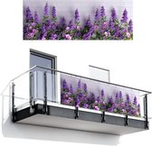 Balkonscherm 300x110 cm - Balkonposter Bloemen - Planten - Paars - Groen - Wit - Balkon scherm decoratie - Balkonschermen - Balkondoek zonnescherm