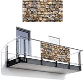 Balkonscherm 200x110 cm - Balkonposter Stenen - Beige - Grijs - Planten - Balkon scherm decoratie - Balkonschermen - Balkondoek zonnescherm