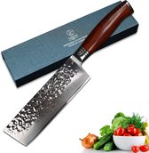 Nakiri mes damaststaal, 17 cm, klein hakmes van 73 lagen damaststaal, handvat van natuurlijk hout, keukenmes scherp voor huis en keuken met ergonomische handgreep, HTT-serie