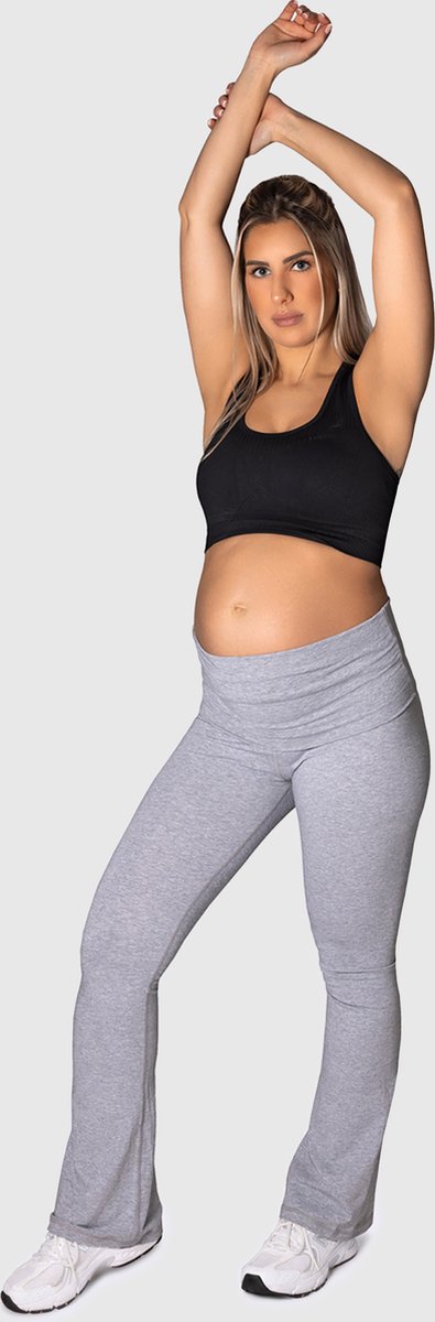 Lussey Zwangerschapsbroek - Flared Pants - Lichtgrijs - Maat M - High & Low Waist - Postpartum - Zwangerschapskleding
