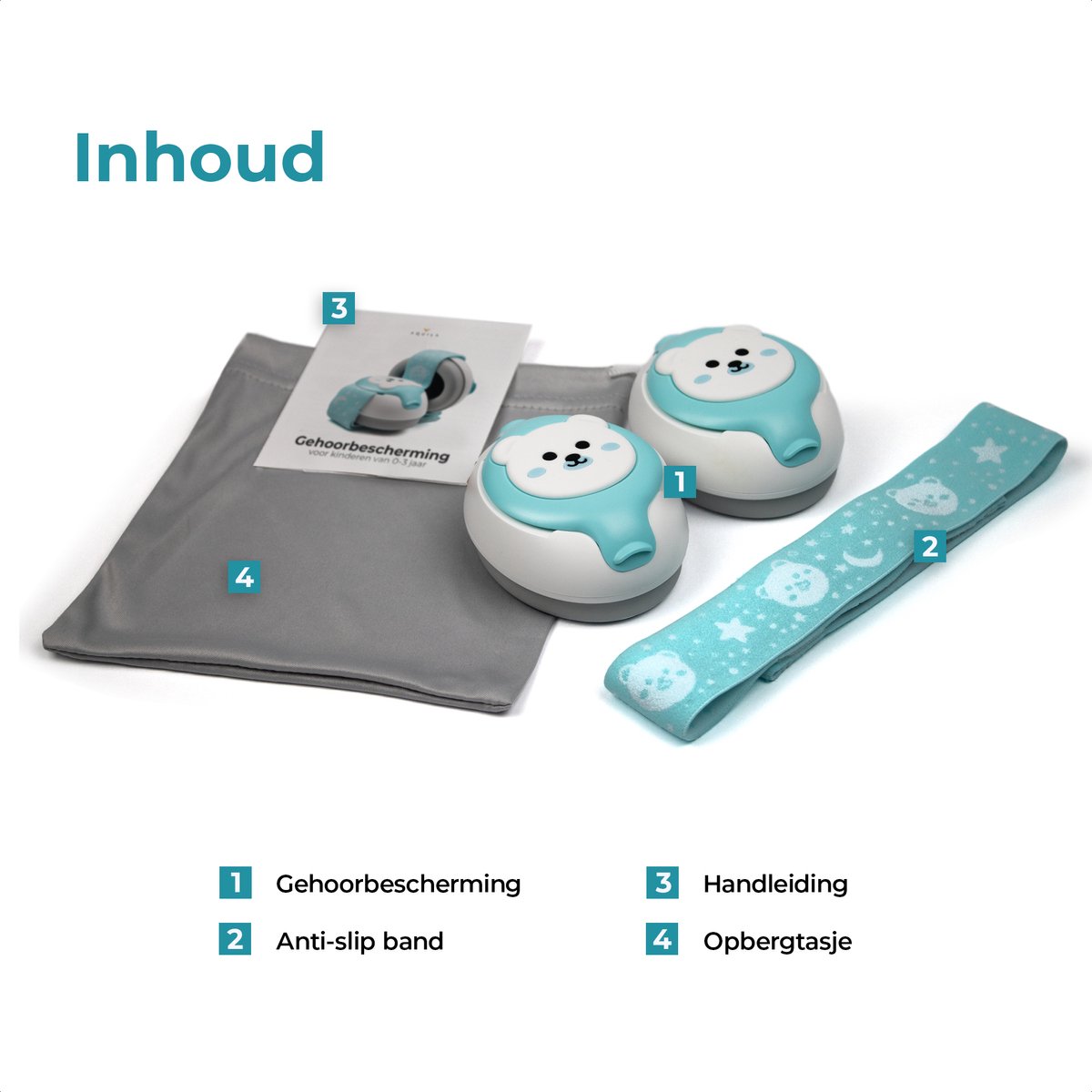 Aquila Gehoorbescherming Baby 0-3 Jaar - Koptelefoon Peuter & Kind - 23 dB CE-gecertificeerd - Elastische Band zonder Beugel - Oorbeschermers Kinderen - Geluiddempende Kinder Oorkappen - Gehoorbeschermer - Oorbescherming - Blauw - Reistasje – foto 5