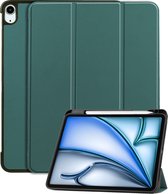 Hoes Geschikt voor iPad Air 6 (11 inch) Hoes Book Case Hoesje Trifold Cover Met Uitsparing Geschikt voor Apple Pencil - Hoesje Geschikt voor iPad Air 2024 (11 inch) Hoesje Bookcase - Donkergroen