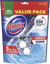 Glorix Power 5 Toiletblok - Ocean - in een hersluitbare en geurbehoudende verpakking met 40% minder plastic* - 5 stuks