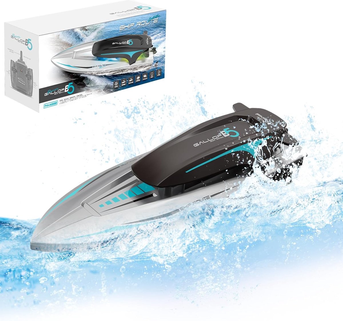 Op afstand bestuurde boot met ledlicht Hoge snelheid RC boot 24 GHz dual drive raceboot Haaiboot met 2 oplaadbare batterijen Kinderjacht-boten speelgoed voor zwembaden en meren 20+ km u OBEST