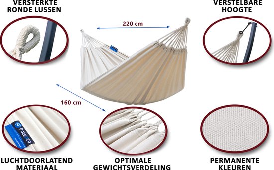 Hangmat met Standaard 2-Persoons PREMIUM– Stevig – Weerbestendig – Hangmatset – 5 Jaar Garantie – Draagkracht 220 kg – Grande Roma