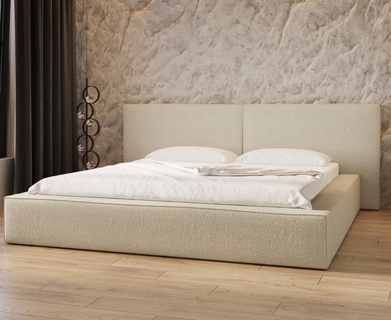 Bed 06 - Gestoffeerd tweepersoonsbed met bouclé overtrek - 160x200 cm - Elegant en comfortabel - Beige (Anthology 3)
