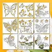 Bullet Journal Plastic Stencils - 9 stuks - Templates - Vlinders - Butterfly - Butterflies - Vlinder - Dieren - Animals - Bloemen - Flowers - Mix - Sjablonen - 15 x 15 cm - Handlettering toolkit - Knutselen - Decoratie - Accessoires