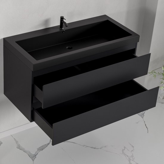 LOMAZOO Ensemble de meuble de salle de bain Zwart Mat 100 cm - Ensemble de meuble de salle de bain - Meuble vasque - Meuble de salle de bain haut [AVALON]