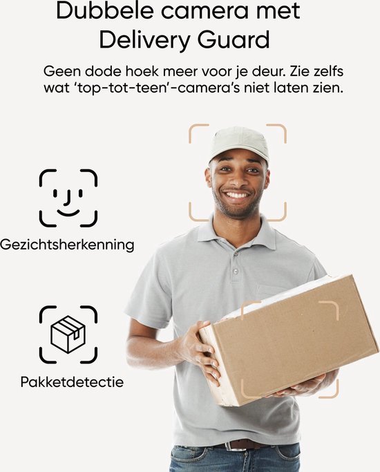 Bezorgmedewerker met pakket, gezichtsherkenning en pakketdetectie.