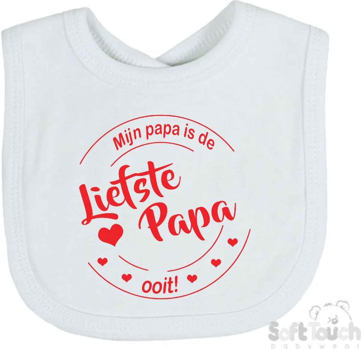 Goedkoopste Soft Touch Slabber Slabbetje Slab Mijn papa is de liefste papa ooit! Vaderdag Unisex Katoen Wit/rood Maat 33x22 Cm