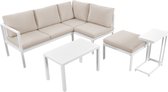 Merax Garten-Lounge-Sessel-Set, Eck-Lounge, Gartenmöbel für 6–8 Personen, Gartenmöbel-Set, wetterfeste Lounge-Möbel, Outdoor-Aluminium-Eckabdeckung, weiß, 5er-Set, inklusive aller Kissen