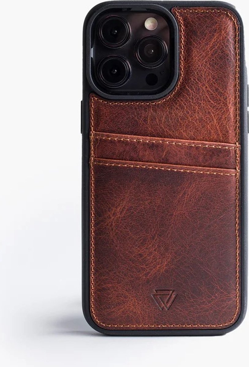 Wachikopa leather Back Cover C.C. Case for iPhone 14 Plus Donker Bruin