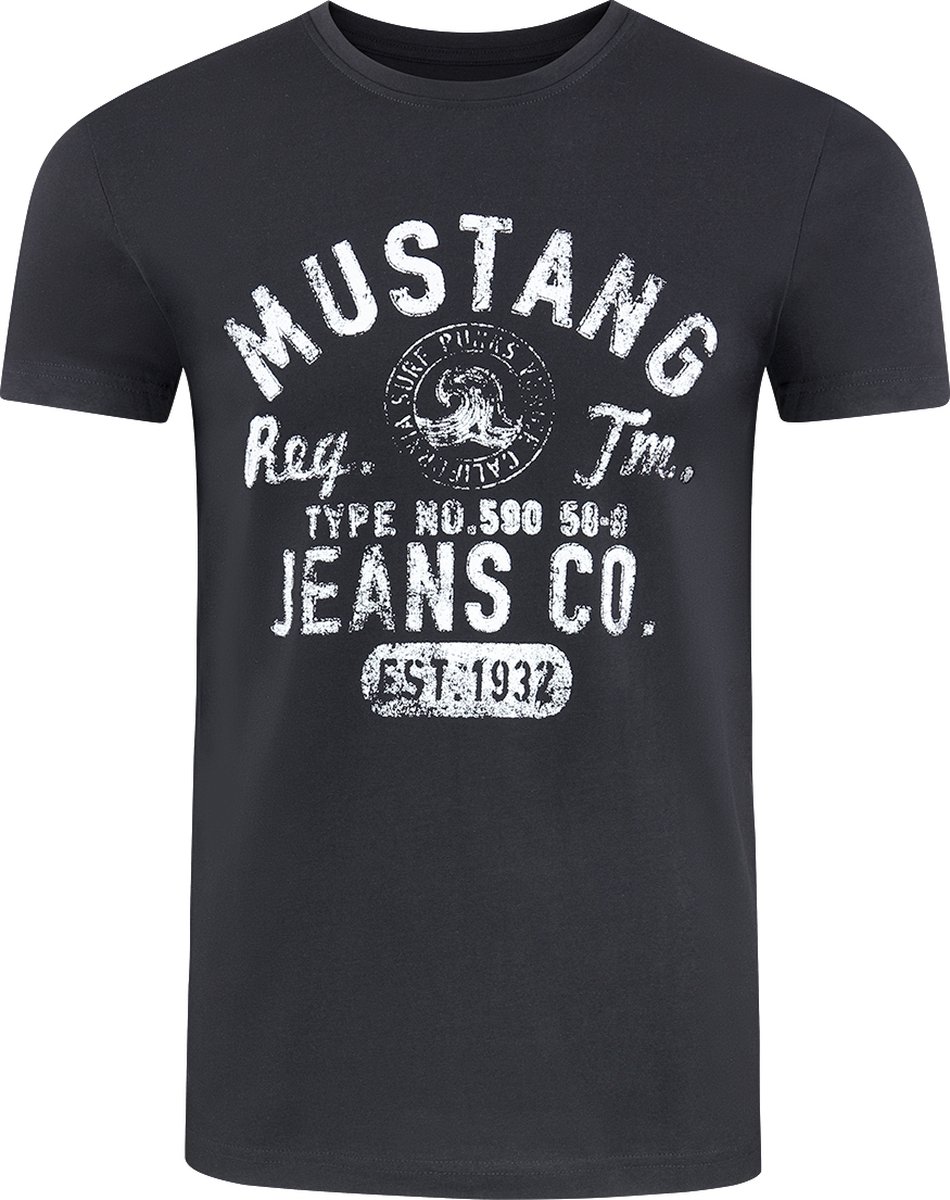 Mustang Heren T-Shirt Basic Print Tee regular fit Zwart 3XL Ronde Hals Volwassenen Opdruk Print Shirts