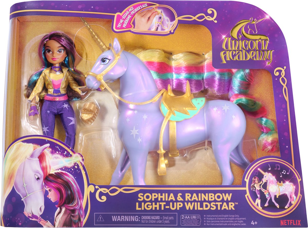 Unicorn Academy - Sophia & Regenboog Lichtmagie Wildstar - Modepop met Interactieve Eenhoorn met licht geluid en muziek — afbeelding 10