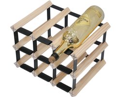 Vinata Olona wijnrek - blank - 9 flessen - wijnrekken - flessenrek - wijnrek hout metaal - wijnrek staand - wijn rek - wijnrek stapelbaar - wijnfleshouder - flessen rek