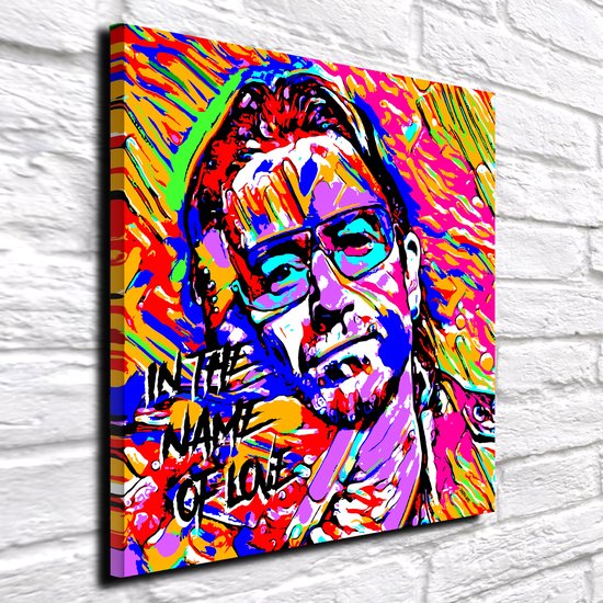 Pop Art Bono - Canvas Print - op dennenhouten kader - 60 x 60 x 2 cm - Wanddecoratie