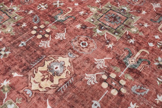 Tapiso Tapis Imprimé en Flanelle Vintage Traditionnel Salon Tapis Lavable Antidérapant Taille - 80x150