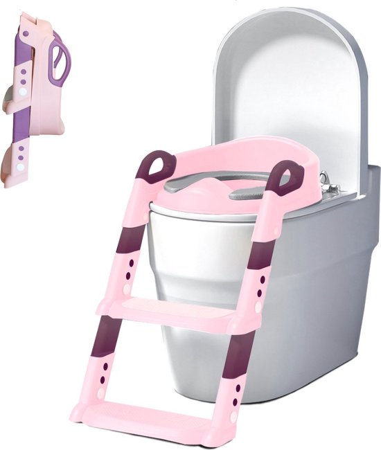 WC Verkleiner met Trapje - Opvouwbaar Toiletverkleiner - Voor Jongens, Meisjes, Kind, Peuter van 2 tot 7 jaar - Roze