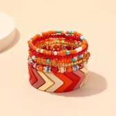 Armband - SET van 6 - Armband Dames - Polsbandjes - Armbanden - Rood - Armbanden Set - Kralen Armband Dames - Vrolijke Armbanden - Mode Accessoires - Sieraden Dames - Rood Goudkleurig Wit Roze