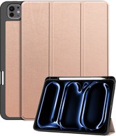 Hoes Geschikt voor iPad Pro 2024 (12.9 inch) Hoes Book Case Hoesje Trifold Cover Met Uitsparing Geschikt voor Apple Pencil - Hoesje Geschikt voor iPad Pro 2024 12.9 inch (7e generatie) Hoesje Bookcase - Rosé goud