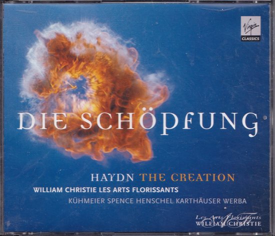 Voorzijde van CD-hoes met vlammen en de tekst "DIE SCHÖPFUNG HAYDN THE CREATION"