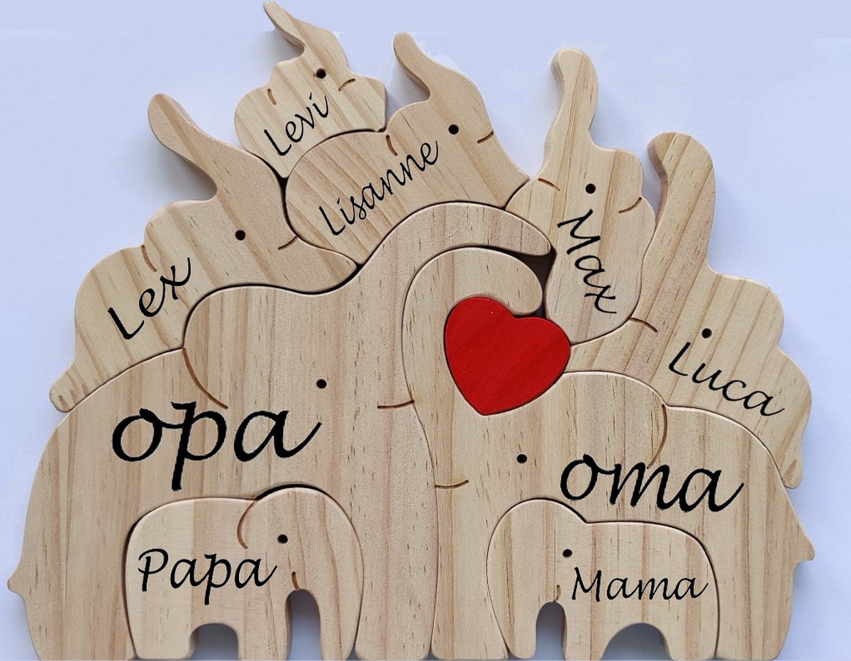 Goedkoopste Gepersonaliseerde olifanten familie - geboorte - kraam cadeau - puzzel - 9 olifanten