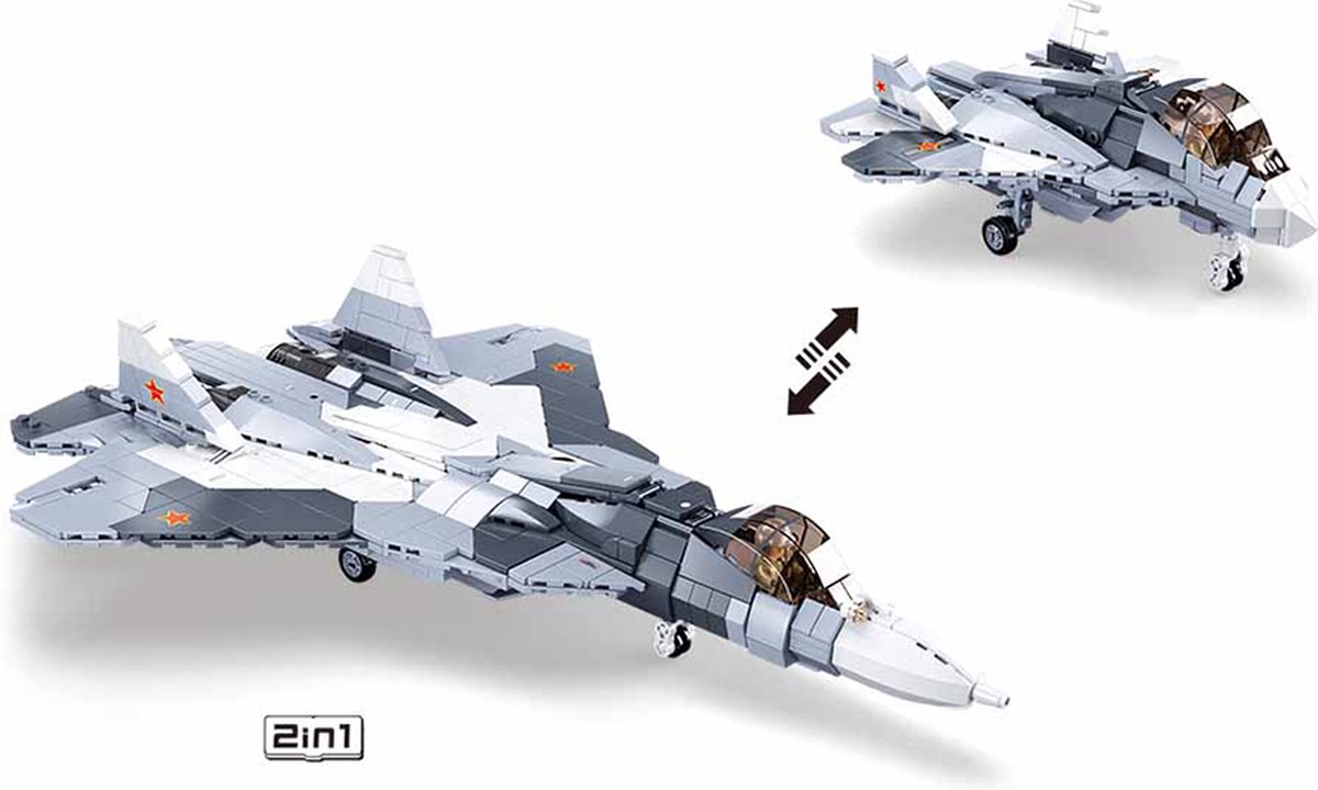 Sluban ModelBricks Straaljager SU-57 2-in-1 bouwspeelgoed kinderen vanaf 8 jaar – Constructiespeelgoed modelbouw gevechtsvliegtuig – bouwdoos met 893 bouwstenen M38-B0986 — afbeelding 3