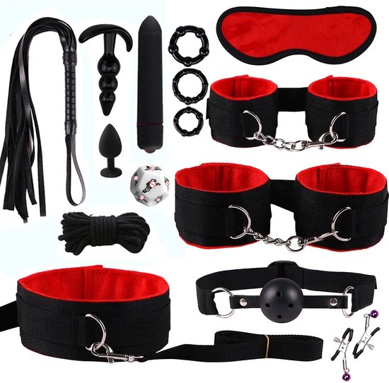 Foto: Luxe bondage set voor koppels rood zwart 15 delig verstelbaar tepelklemmen sex speeltjes sexspeeltjes voor volwassenen vaderdag cadeau