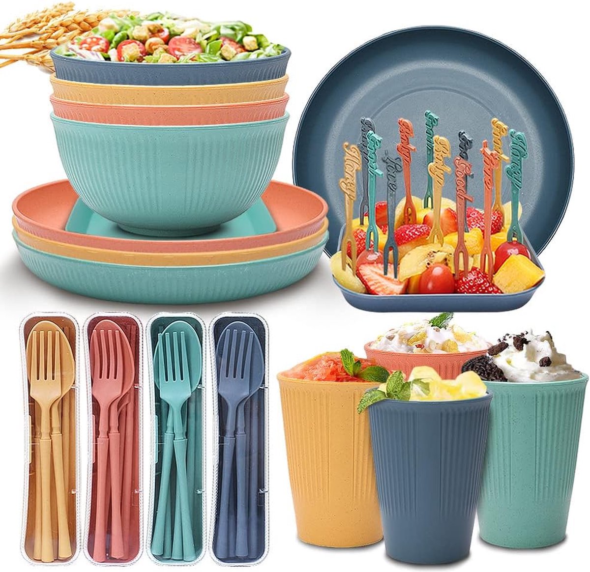 Camping Dinner Set 48PCS onbreekbaar servies voor 4 personen met borden kommen bekers bestek voor salade pasta feest thuis kantoor magnetron en vaatwasser veilig picknic met gratis verzending