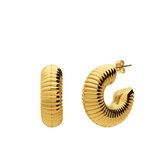 Lucardi Dames Stalen goldplated oorbellen met ribbels - Oorbellen - Staal - Goudkleurig