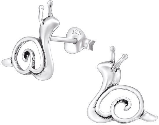 Joy|S - Zilveren slak oorbellen - 11 x 12 mm - egaal geoxideerd