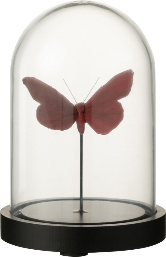 J-Line Cloche Papillons Verre Rouge/Burgundy Small
