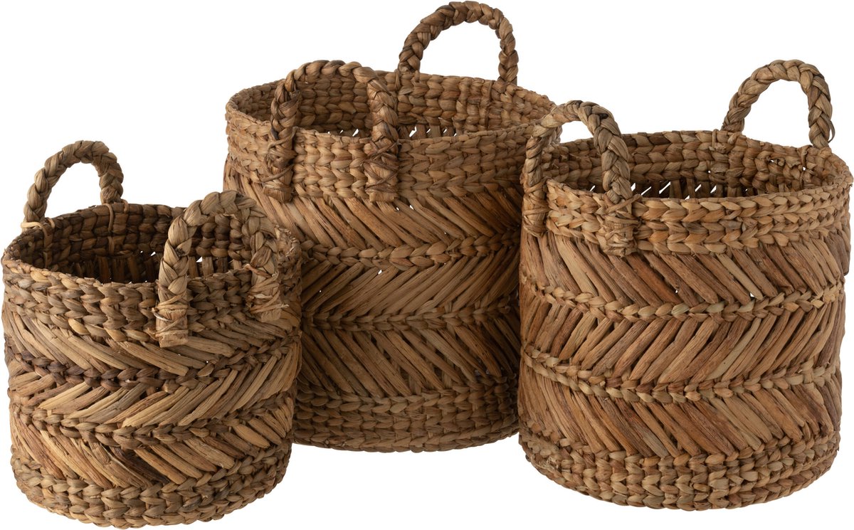 J-Line mand Gevlochten - raffia - naturel - set van 3