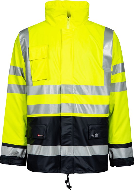 Lyngsøe Rainwear Winter regenjas fluor geel/marine XL